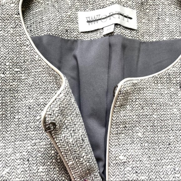 Worth Blazer Coat Size 10 Grey Herringbone - Picture 14 of 16